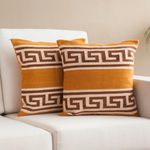 Wool cushion covers, 'Greca Dreams' (pair) - Spiral Pattern Wool Cushion Covers from Peru (Pair)