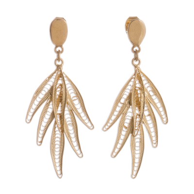 Gold plated sterling silver filigree dangle earrings, 'Autumn Glam' - Gold Plated Sterling Silver Filigree Earrings from Peru