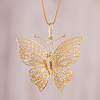 Gold plated sterling silver filigree pendant necklace, Majestic Flight