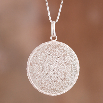 Sterling silver filigree pendant necklace, 'Artisanal Moon' - Circular Sterling Silver Filigree Pendant Necklace