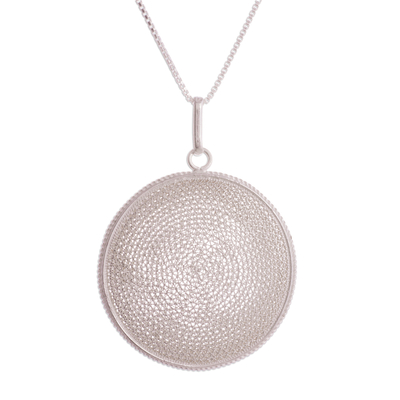 Sterling silver filigree pendant necklace, 'Artisanal Moon' - Circular Sterling Silver Filigree Pendant Necklace