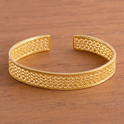 Gold-plated sterling silver filigree cuff bracelet, 'Shining Elegance' - 21k Gold-Plated Sterling Silver Filigree Cuff Bracelet