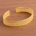 Gold-plated sterling silver filigree cuff bracelet, 'Shining Elegance' - 21k Gold-Plated Sterling Silver Filigree Cuff Bracelet