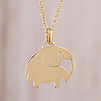 Gold-plated sterling silver pendant necklace, 'Cute Wisdom' - Gold-Plated Sterling Silver Elephant Pendant Necklace