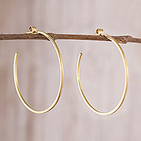 Gold plated sterling silver half-hoop earrings, 'Golden Classic' - 18k Gold Plated Sterling Silver Half-Hoop Earrings from Peru