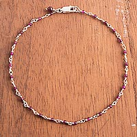 Garnet and Silver Link Anklet Crafted in Peru,'Lovely Orbs'