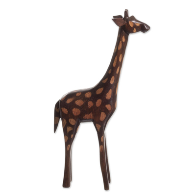 Wood sculpture, 'Charming Giraffe' - Hand-Carved Cedar Wood Giraffe Sculpture from Peru