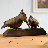 Mahogany wood sculpture, 'Woodpecker Pair' - Mahogany Wood Woodpecker Pair Sculpture from Peru