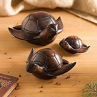 Figuras de madera, 'Tortugas marinas del Pacífico' (juego de 3) - Figuras de tortugas marinas de madera de cedro del Perú (juego de 3)
