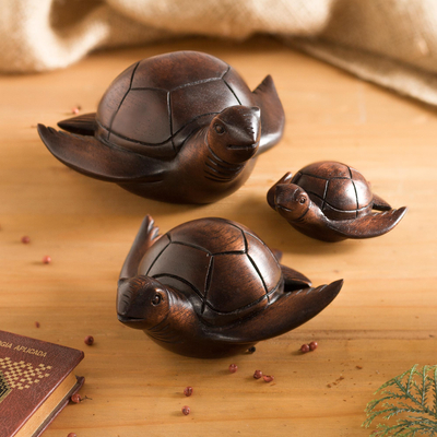 Hand Carved Wooden Turtle Sculpture Collectible Land Tortoise Statue Figurine 