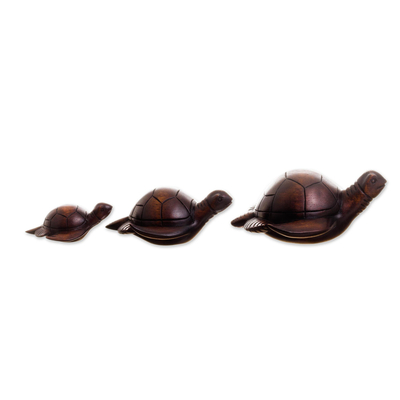 Wood figurines, 'Pacific Sea Turtles' (set of 3) - Cedar Wood Sea Turtle Figurines from Peru (Set of 3)
