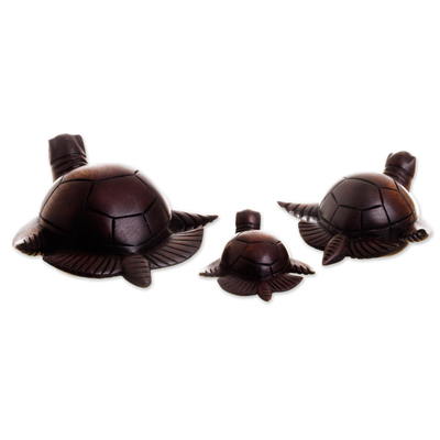 Holzfiguren, (3er-Set) - Meeresschildkrötenfiguren aus Zedernholz aus Peru (3er-Set)