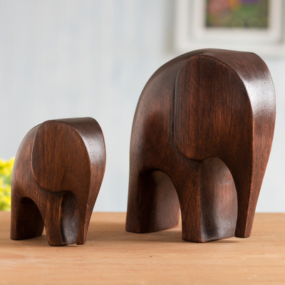 Wood figurines, 'Dark Brown Elephants' (pair) - Cedar Wood Elephant Figurines from Peru (Pair)