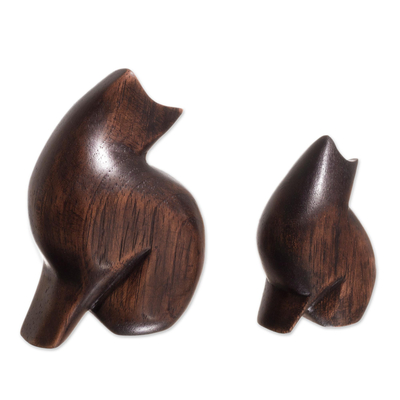 Wood figurines, 'Mother Cat' (pair) - Cedar Wood Cat Figurines from Peru (Pair)