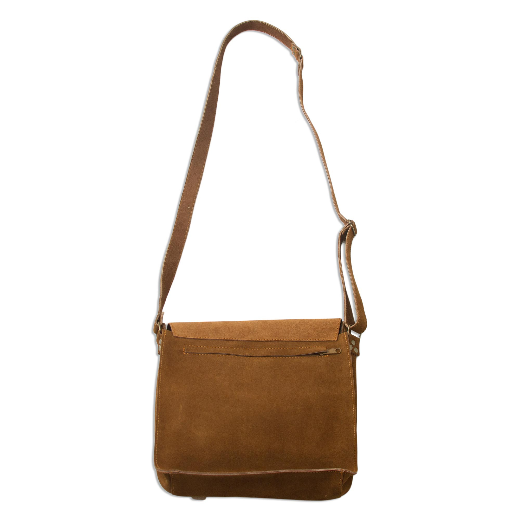 Wool Accented Suede Messenger Bag in Sepia from Peru - Sepia Business ...