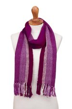100% alpaca scarf, 'Chevron Sorbet' - Fuchsia Striped Chevron Pattern Handwoven 100% Alpaca Scarf