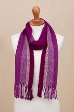 100% alpaca scarf, 'Chevron Sorbet' - Fuchsia Striped Chevron Pattern Handwoven 100% Alpaca Scarf