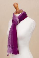100% alpaca scarf, 'Chevron Sorbet' - Fuchsia Striped Chevron Pattern Handwoven 100% Alpaca Scarf