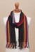 100% alpaca scarf, 'Mountain Evening' - Black with Colorful Stripes Handwoven 100% Alpaca Scarf (image 2b) thumbail