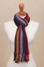 100% alpaca scarf, 'Mountain Evening' - Black with Colorful Stripes Handwoven 100% Alpaca Scarf