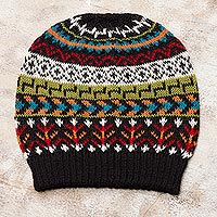 100% alpaca knit hat, 'Motif Medley'