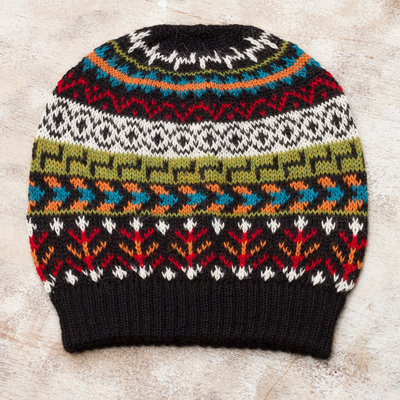 100% alpaca knit hat, Motif Medley
