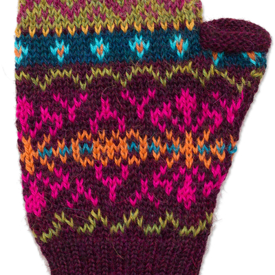 fingerlose Handschuhe aus 100 % Alpaka - Mehrfarbige fingerlose Strickhandschuhe mit mehreren Motiven aus 100 % Alpaka