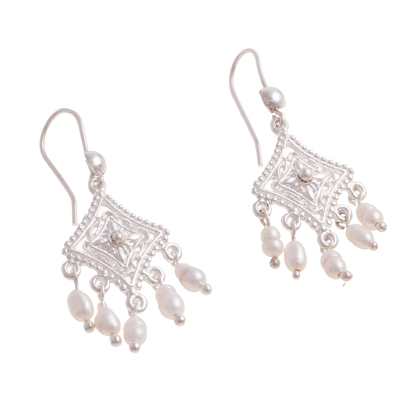 Cultured pearl chandelier earrings, 'Colonial Romance' - Colonial Cultured Pearl Chandelier Earrings from Peru