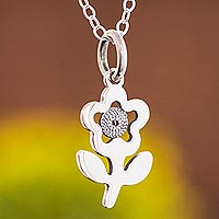 Sterling silver filigree pendant necklace, 'Colonial Margarita' - Flower with Filigree Center Sterling Silver Pendant Necklace