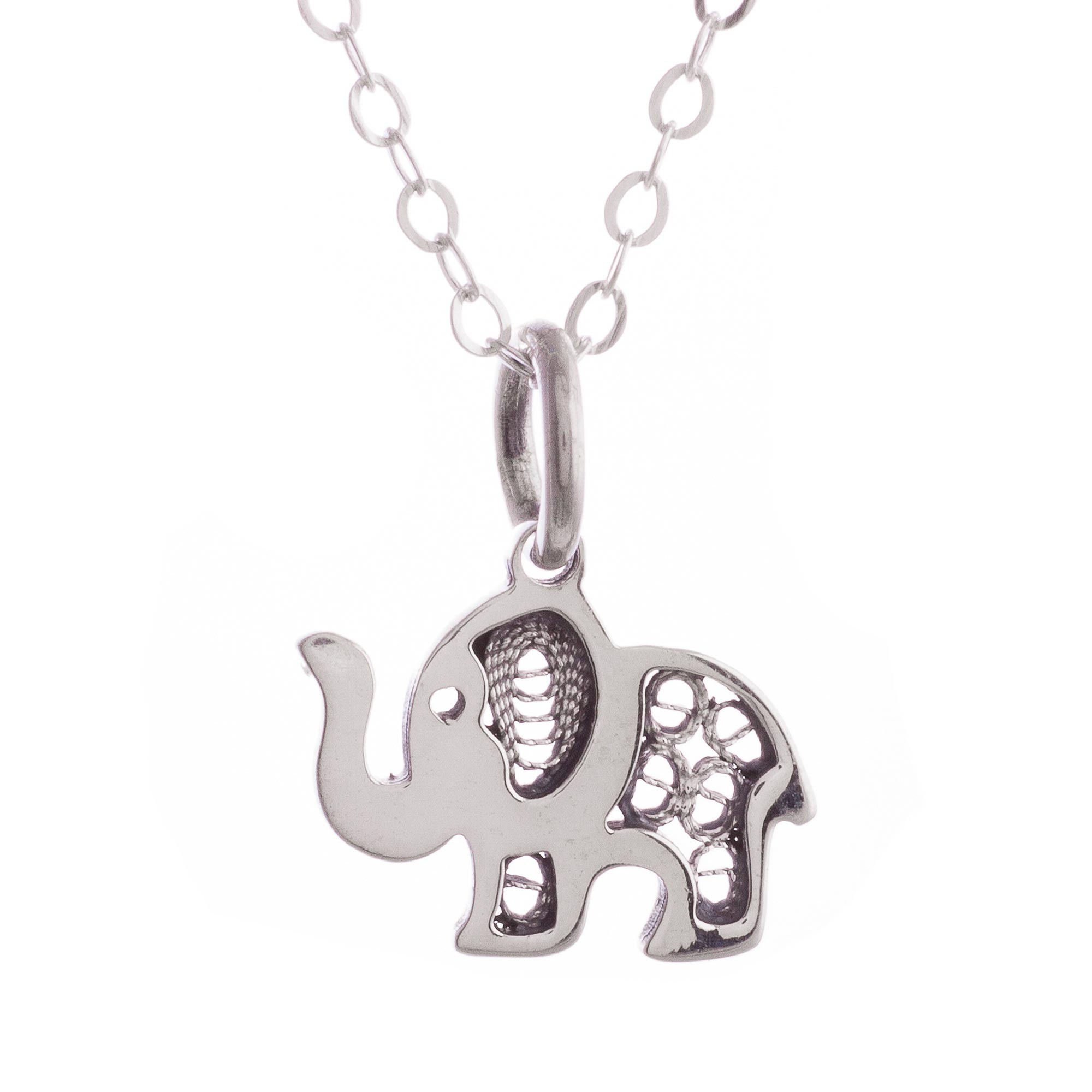 Sterling Silver Elephant with Filigree Pendant Necklace - Fancy ...