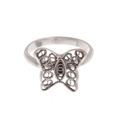Sterling silver filigree cocktail ring, 'Fancy Butterfly' - Butterfly Motif Filigree Sterling Silver Cocktail Ring
