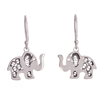 Sterling silver filigree dangle earrings, 'Fancy Elephant' - Sterling Silver Elephant with Filigree Dangle Earrings