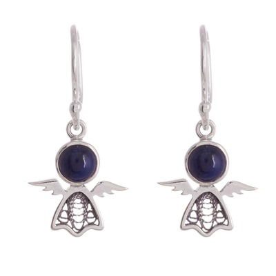 Sodalite filigree dangle earrings, 'Midnight Angel' - Sodalite and Sterling Silver Filigree Angel Dangle Earrings