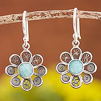 Amazonite filigree dangle earrings, 'Aqua Daisy' - Amazonite Sterling Silver Filigree Flower Dangle Earrings
