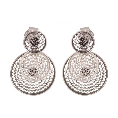 Sterling silver filigree dangle earrings, 'Circle Celebration' - Triple Circle with Filigree Sterling Silver Dangle Earrings