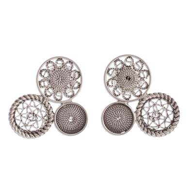 Sterling silver filigree drop earrings, 'Colonial Circles' - Circle Pattern Sterling Silver Filigree Drop Earrings