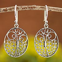 Sterling silver filigree dangle earrings, 'Colonial Oval' - Oval Sterling Silver Filigree Dangle Earrings from Peru