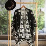 Reversible alpaca blend ruana, 'Inca Garden in Black' - Reversible Alpaca Blend Ruana in Black and White from Peru