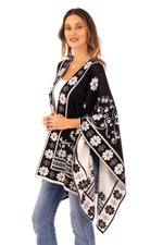 Reversible alpaca blend ruana, 'Inca Garden in Black' - Reversible Alpaca Blend Ruana in Black and White from Peru