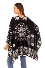 Reversible alpaca blend ruana, 'Inca Garden in Black' - Reversible Alpaca Blend Ruana in Black and White from Peru