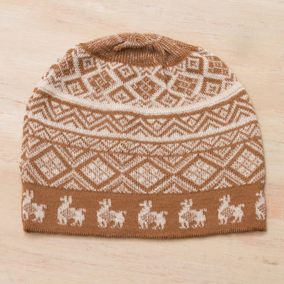 Alpaca blend knit hat, Alpaca Parade in Cinnamon