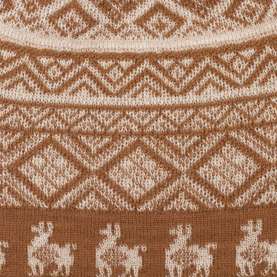 Alpaca blend knit hat, 'Alpaca Parade in Cinnamon' - Cinnamon Brown and Ivory Diamond Motif Alpaca Blend Knit Hat