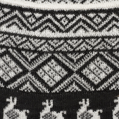 Alpaca blend knit hat, 'Alpaca Parade in Black' - Black and White Diamond Motif Alpaca Blend Knit Hat