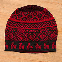 Alpaca blend knit hat, 'Alpaca Parade in Red'