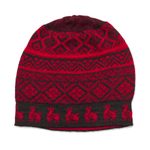 Alpaca blend knit hat, 'Alpaca Parade in Red' - Black and Crimson Red Diamond Motif Alpaca Blend Knit Hat