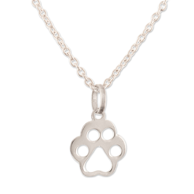 Sterling Silver Dog Paw Print Pendant Necklace from Peru