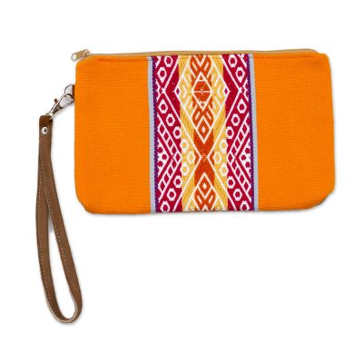 Tangerine and Multicolor Faux Suede Accented Clutch
