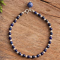 Lapis lazuli beaded bracelet, 'Magical Gleam'