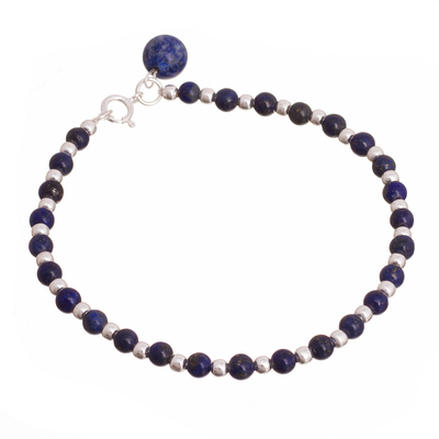 Lapis lazuli beaded bracelet, 'Magical Gleam' - Lapis Lazuli Beaded Bracelet Crafted in Peru