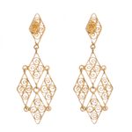 Gold plated filigree dangle earrings, 'Colonial Geometry' - Geometric Gold Plated Sterling Silver Filigree Earrings